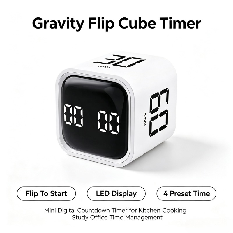 Commercial Kitchen Timer - Portable Gravity Flip Cube Timer LED